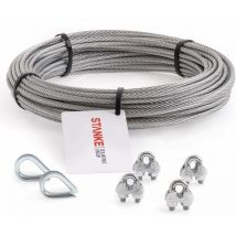 Câble d'acier galvanisé 10m diamètre 6mm 6x19, 8x Cosse-cèur, 16x Serre-câble è étrier - set 3 - Seilwerk Stanke