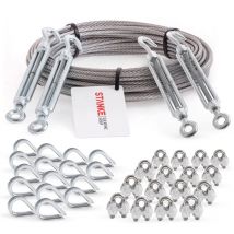 Seilwerk Câble d'acier inoxydable V4A, 5m, diamètre 3mm 7x7, 4x Tendeur M5 èil-Crochet en acier galvanisé, 16x Cosse-Cèur V4A, 16x Serre-Câble è