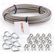 Câble d'acier inoxydable V4A, 10m, diamètre 3mm 7x7, 8x Cosse-cèur V4A, 16x Serre-câble è étrier V4A - set 3 - Seilwerk Stanke