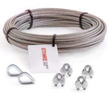 Câble d'acier inoxydable V4A, 50m, diamètre 4mm 7x7, 2x Cosse-cèur V4A, 4x Serre-câble è étrier V4A - set 1 - Seilwerk Stanke