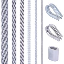 Corde è linge, Câble d'acier galvanisé gainé (couche pvc) 30m 6x7 6mm, 4x Manchon de serrage, 2x Cosse-cèur en acier inoxydable - Seilwerk Stanke