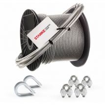 Seilwerk Stanke - Rankhilfe pvc Drahtseil ummantelt verzinkt 20m Stahlseil 3mm 6x7, 2x Kausche, 4x Bügelformklemme - set 1