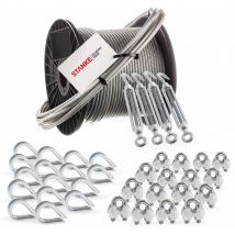 Rankhilfe pvc Drahtseil ummantelt verzinkt 10m Stahlseil 3mm 6x7, 4x Spannschloss M5 Haken+Öse, 16x Kausche, 16x Bügelformklemme - set 6 - Seilwerk