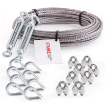 Rankhilfe Edelstahldrahtseil 20m V4a Edelstahlseil 5mm 7x7, 2x Spannschloss Verzinkt M8 Haken+öse, 8x Kausche V4a, 8x Bügelformklemme V4a - Set 5 - 