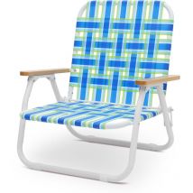 Sekey Campingstuhl Klappbar Strandstuhl Klappstuhl mit Teakholz-Armlehnen, Blau und Grün