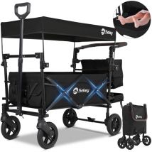 Chariot de transport pliable poussette jardin courses avec Toit, Noir
