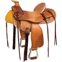 Denver - Sella western da lavoro modello High Country in pelle arcione in Ralide e fibbie in acciaio inox: 16', Naturale