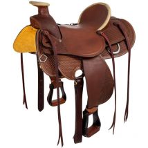 Denver - Sella western da lavoro Rancher in pelle arcione in Ralide con lavorazione basket: 17', Cioccolato