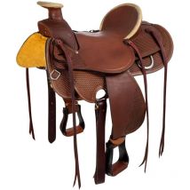 Denver - Sella western da lavoro Rancher in pelle arcione in Ralide con lavorazione basket: 16', Cioccolato