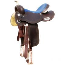 Pool's - Sella western modello Barrel con seggio blu in pelle 5020: 16 = 40 cm, Marrone Scuro