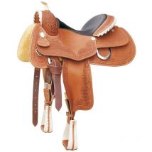 Sella western Pool's Genuine modello reining Butterfly in cuoio harness con riporti in rawhide 9002: 16', marrone scuro