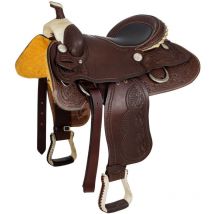 Denver - Sella western Team Roper in cuoio con seggio profondo e arcione in Ralide: 16', Marrone