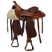 15,5", Marron: Selle western modèle Prime en cuir avec sangle