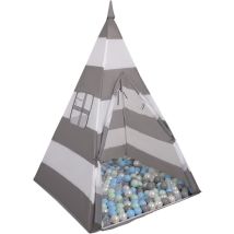 Tenda Indiana Tipi Gioco Per Bambini Con 900 Palline Colorate, Righe Grigio-Bianco:Perla/Grigio/Trasp/Azzur/Menta - Selonis