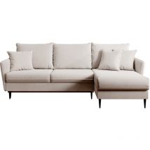 Selsey - volio Ecksofa mit Schlaffunktion, Veloursbezug in Beige, schwarzen Metallbeinen