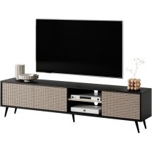 Selsey - Bello - TV-Lowboard, Schwarz mit Wiener Geflecht Optik, 175 cm