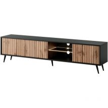 Selsey - Bello - Mobile tv 175 cm con frontali a doghe, led, nero / rovere Wotan