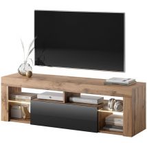 Selsey - Bianko - Mueble tv - para la sala de estar - 140 cm de ancho - roble lancaster / negro brillo - con iluminación led - moderno
