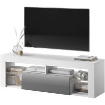 Bianko - Mueble tv - para la sala de estar - 140 cm de ancho - blanco mate / gris brillo - moderno - Selsey