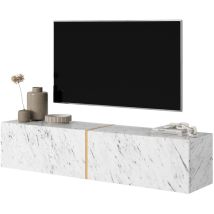 Selsey - Bisira Mobile Tv Bianco In Look Marmo Egger Con Inserto Color Oro, 140 Cm
