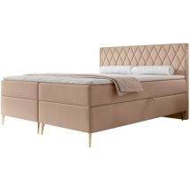 Caresso - Boxspringbett 140x200, Bonellmatratze, Topper, Velours, beige - Selsey