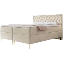 Caresso - Boxspringbett 180x200, Bonellmatratze, Topper, Velours, Hellbeige - Selsey