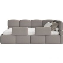 Selsey Cloudy – Jugendbett 90x200 cm, rechtsseitig, mit Bouclé-Bezug und Rausfallschutz, Grau