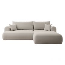 Ecksofa Ovo In L-form Aus Cremefarbenem Velours Mit Behälter Aus Pflegeleichtem Stoff, Rechte Seite - Selsey