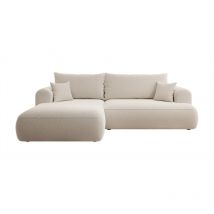 Selsey - Eckschlafsofa Ovo in L-Form in Beige mit Bouclé-Behälter links
