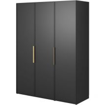 Selsey - Frame - Kleiderschrank 3-türig mit langer Kleiderstange und Schubladen, 150 cm, schwarz