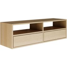 Selsey - Framme – Hängendes Tv-board Mit Zwei Klappen Und Offenen Ablagen, Holzoptik Eiche, 100 Cm