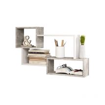Kassi - Étagère murale / Étagère asymétrique 3 cases (béton / blanc) - Selsey
