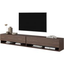 Selsey - Mirrgo - Mueble tv suspendido con compartimentos abiertos, nogal 200 cm