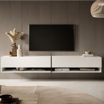 Selsey - mirrgo - Mobile tv - 200 cm - colore: bianco + striscia di grigio grafite