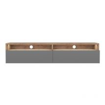 Selsey - rednaw - Meuble tv - 140 cm - chêne wotan / gris brillant - avec led - scandinave - moderne