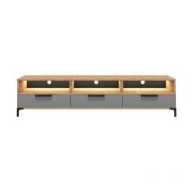 Selsey - rikke - Meuble tv / Banc tv (chêne wotan / gris brillant, 160 cm, avec led)
