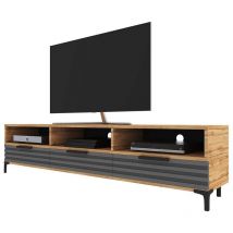 Rikke - Mueble de tv - de pie - roble wotan / gris mate - frente 3D - 160 cm - moderno - Selsey