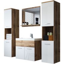 Selsey Sillali grand - Ensemble de meubles de salle de bain - chêne wotan / blanc brillant