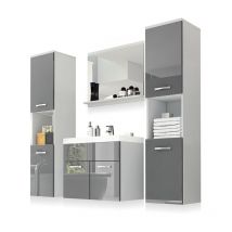 Selsey - Sillali grand - Ensemble de meubles de salle de bain - blanc mat / gris brillant