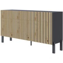 Telire - Sideboard 3-türig mit drei Schubladen und Lamellenfront, 154 cm – Schwarz / Eiche Artisan - Selsey