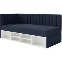 Ventrio - Jugendbett linksseitig mit Regalen, Easy-Clean-Samtbezug, dunkelblau - Selsey