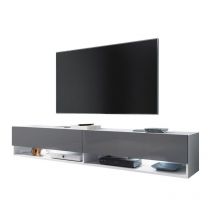 Selsey - wander - Meuble tv / Banc tv (blanc mat / gris brillant, 180 cm, éclairage led)