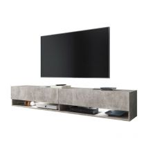 Selsey - wander - Meuble tv / Banc tv (béton, 180 cm, éclairage led)