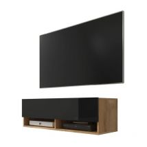 Selsey - wander - Meuble tv / Banc tv (chêne wotan / noir brillant, 100 cm, sans led)