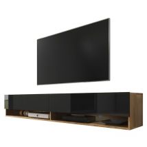 Selsey - wander - Meuble tv / Banc tv (chêne wotan / noir brillant, 180 cm, sans led)