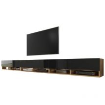 Selsey - wander - Meuble tv / Banc tv (chêne wotan / noir brillant, 3x100 cm, éclairage led)