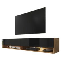 Selsey - Wander - Mueble de tv de pie / colgante - 180 cm - roble wotan / negro brillo - con iluminación led - moderno