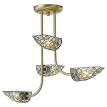 Diyas - Inspired Ashton - Plafond semi-affleurant à 4 ampoules en laiton antique, cristal