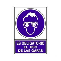 Señal 610 adhesiva 105x74''obl.uso gafas'' es obligatorio el uso de las gafas