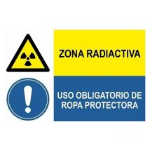 Sekureco - Señal de peligro y obligación Zona radioactiva Uso obligatorio de ropa protectora Adhesivo vinilo
